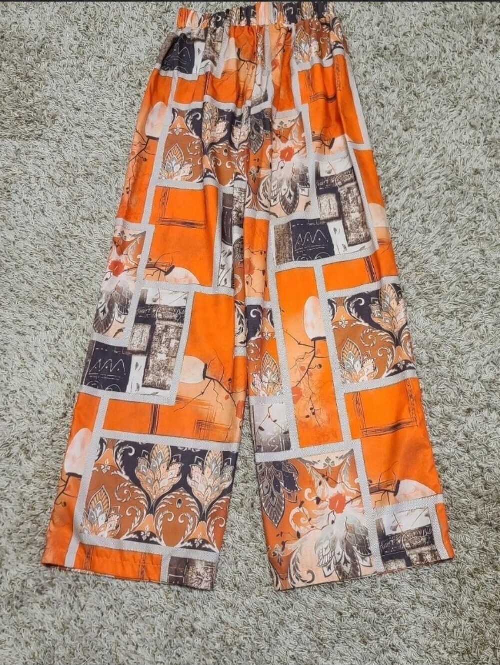 Orange Printed Wide-Leg Lounge Pants